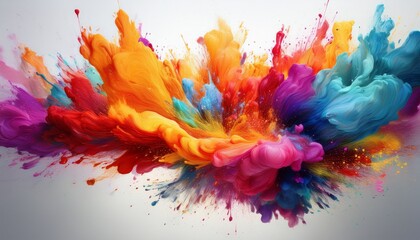 multicolor splash of paint exploding in the air with white background zoom background wallpaper banner