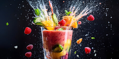 Smoothie explosion images, fruits images, splash images, healthy drink, food photography, refreshing drink, colorful images, diet design © Giancarlo