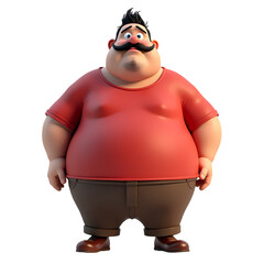 Cartoon man with a large mustache wearing a red shirt and brown pants standing  isolated on transparent background