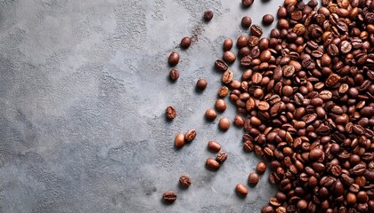 brown coffee grains scattered on gray concrete surface texture concrete background coffee beans