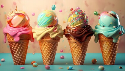 ice cream cones on isolated background generative ai