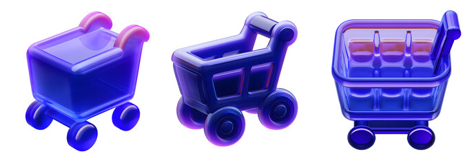 Shopping cart icons with transparent background representing online retail