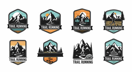 Trail Running Badges Collection Vector Illustration Stock Image