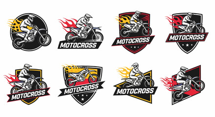 Set motocross emblem logo vector
