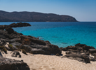 Landscape of the rocky Mediterranean coast on the Greek island of Crete