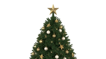 Fototapeta premium Elegant Christmas Tree with Gold Star, Ornaments and White Isolated Background
