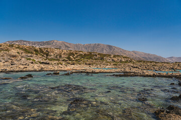 Landscape of the rocky Mediterranean coast on the Greek island of Crete