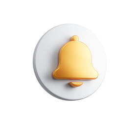 3D White and Golden bell button icon for notifications and updates. 3d illustration