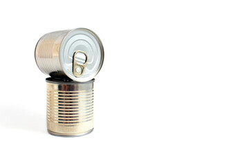 There is a closed aluminum can on a white background.