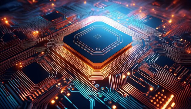 printed circuit board background featuring a close up of lga package cpu ic