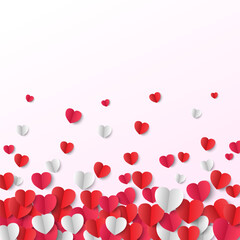 Valentine's Day background, paper hearts on pink background, vector illustration