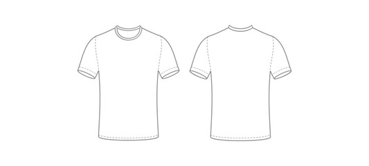 Mockup of a Front and Back View White T-Shirt. Vector Illustration. 