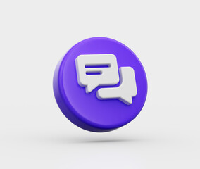 3D Purple chat icon with speech bubbles, representing communication and messaging. 3d illustration