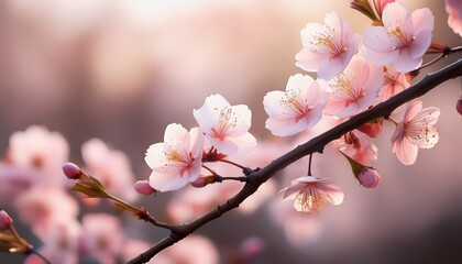 Obraz premium delicate pink blossoms unfurl on a slender branch blossom petals