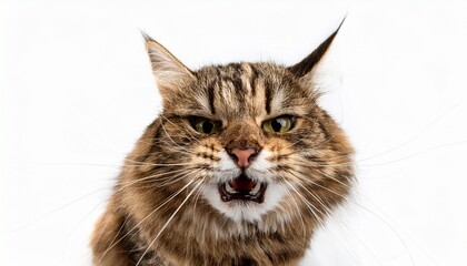 Obraz premium fierce cat displaying anger in a animal perspective isolated on white background