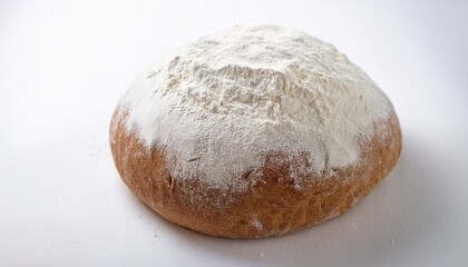 ball of dough covered in flour on a white background concept of baking cooking and homemade bread