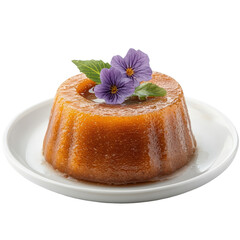Delicious dessert with vibrant flowers served on a white plate at a cozy dining setting