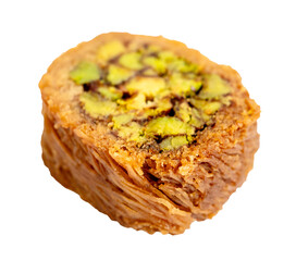 piece of mabrume baklava with pistachio cut out