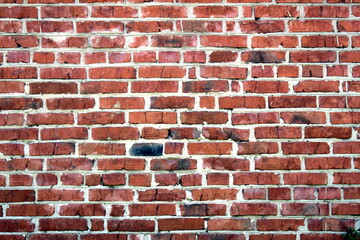Texture of old red brick wall.