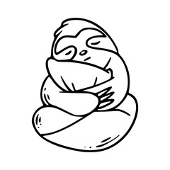 adorable sloth sleeping line drawing