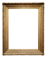 Fototapeta na wymiar antique vertical gold carved painting frame cutout