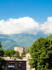skyline of Kapan town with mountain and blue sky