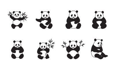 Fototapeta premium Cute panda bear cartoon vector illustration set in various poses on white background