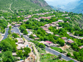 above view of Halidzor village in mountain valley