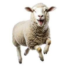Fototapeta premium Jumping Sheep, Isolated on Transparent Background, Farm Animal, Wool, Smiling Sheep, Sheep, Agriculture, Graphic