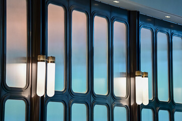 Close-up of the lighting indoors. Light bulb. Interior design, decoration. Lighting equipment.