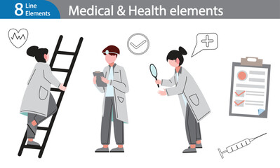 Medical and Health Elements - Black Line Art Vector Set (EPS)