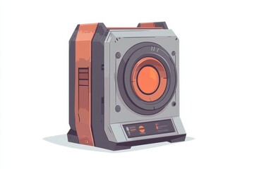 Stylish Retro Portable Speaker with Orange and Gray Design