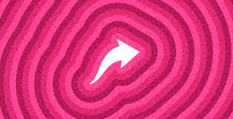 Curved white arrow over layered pink ripple pattern, symbolizing sharing or forward motion. Vector illustration.