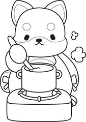 Fototapeta premium Coloring page of Fluffy Shiba Inu. Outline of Happy doggy illustrations. 