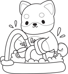 Obraz premium Coloring page of Fluffy Shiba Inu. Outline of Happy doggy illustrations. 