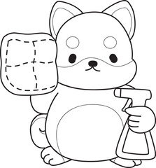 Coloring page of Fluffy Shiba Inu. Outline of Happy doggy illustrations.
