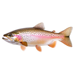 Colorful Rainbow Trout Swimming in Clear Water with Detailed Features, isolated on transparent background.