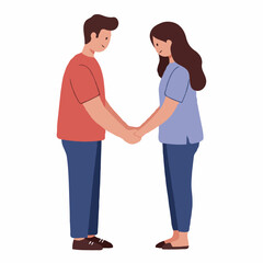 Fototapeta premium Young Loving Couple Gently Holding Hands on a Plain White Background with Spaces for Text
