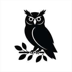 Fototapeta premium Elegant Black and White Owl Silhouette Vector Illustration Perched on Branch