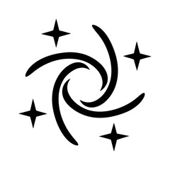 A black and white cosmic design of swirling vortex with stars