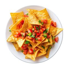 Crispy nacho chips topped with fresh diced tomatoes and green onions ready for a flavorful snack or appetizer