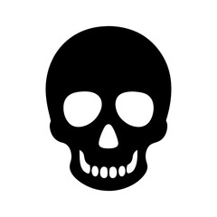 Stylized Black Skull with Empty Eyesockets and Teeth on White Background