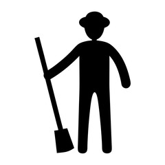Silhouette of a man with a hat holding a tool on white background