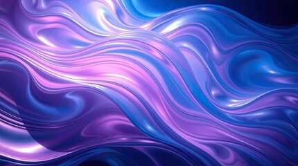 Waves of vibrant purple and blue intertwine in a glossy fluid design showcasing an abstract aesthetic ideal for digital backgrounds and art displays