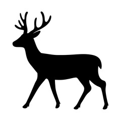 Black silhouette of majestic buck deer walking gracefully in simple vector illustration