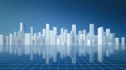 Wireframe City Skyline Reflection