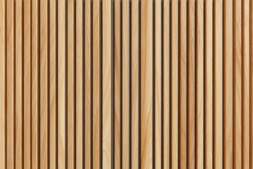 Fototapeta premium Close-up of modern vertical wooden slat wall paneling in natural oak tones