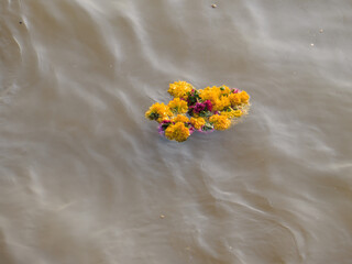 Flower garland in the waters of the Arabian Sea. Mumbai. India.