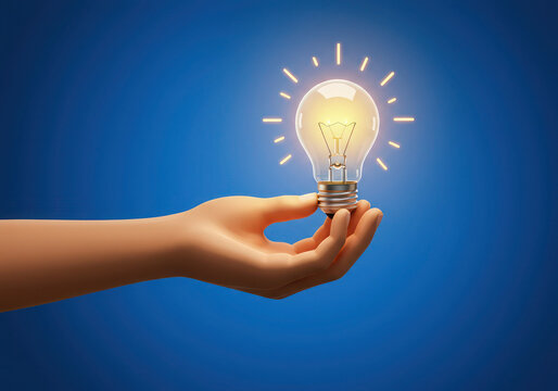 Hand holding light bulb idea concept innovation inspiration creativity energy solution power bright