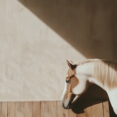A horse is looking at the camera with its head tilted
